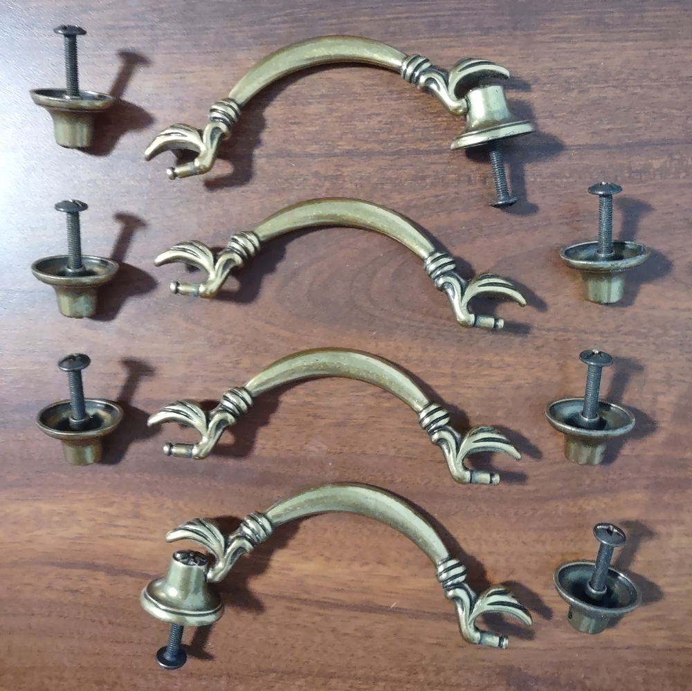 4 Vintage Antique Brass Drawer Furniture Pulls Drop Handle Center 5"
